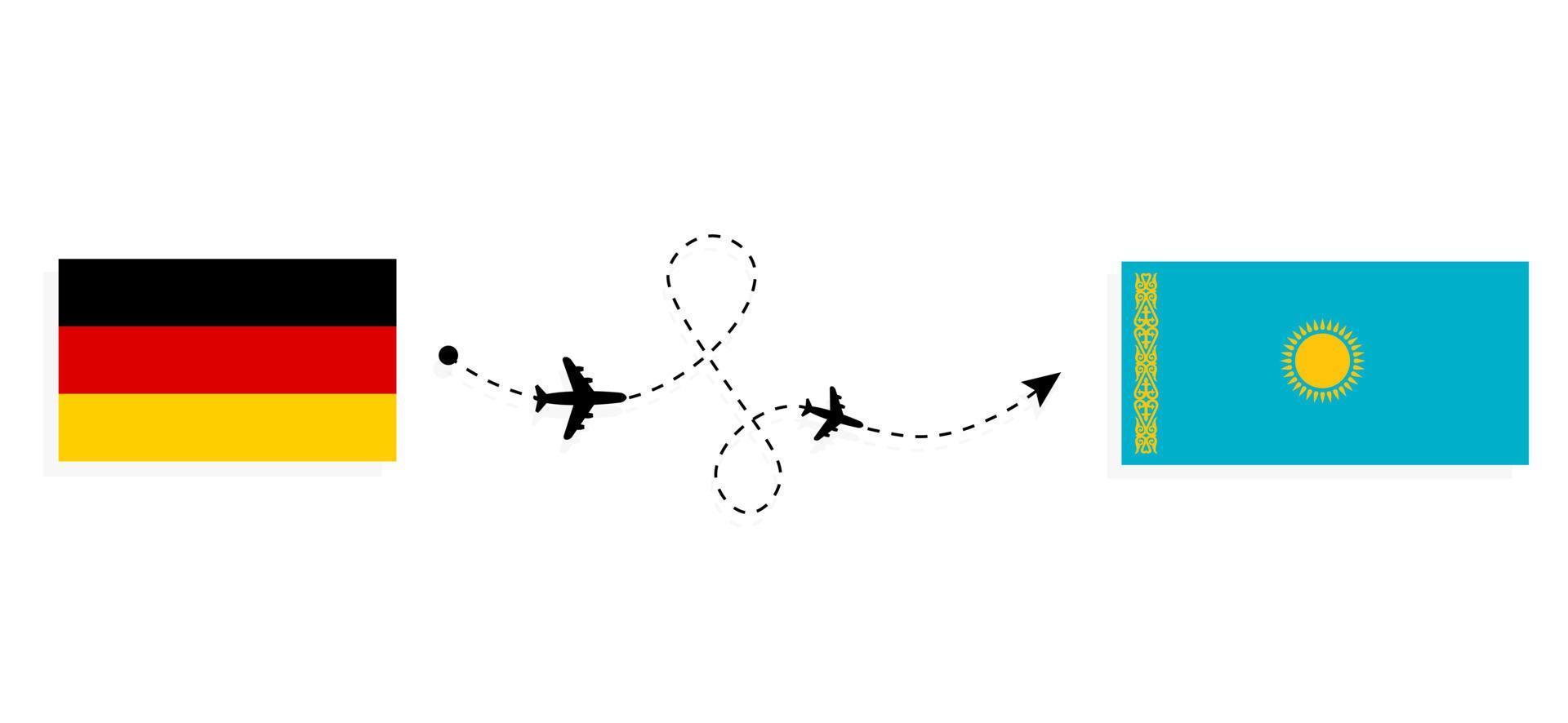 vlucht en reis van duitsland naar kazachstan per passagiersvliegtuig reisconcept vector