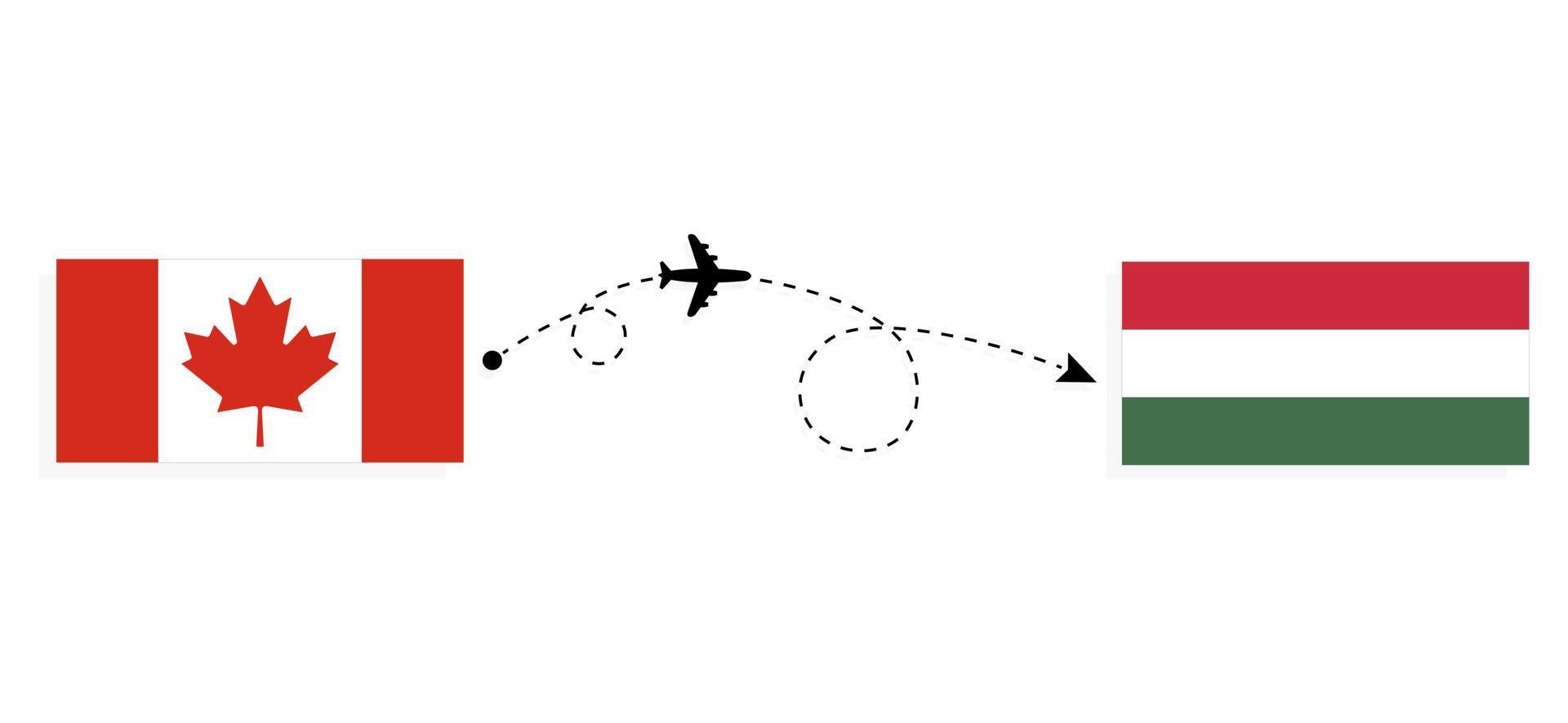 vlucht en reis van Canada naar Hongarije per reisconcept voor passagiersvliegtuigen vector