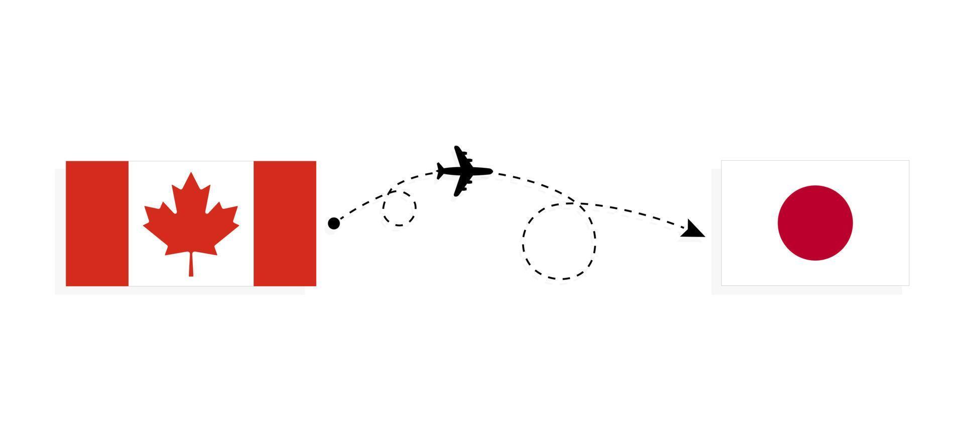 vlucht en reis van Canada naar Japan per reisconcept voor passagiersvliegtuigen vector