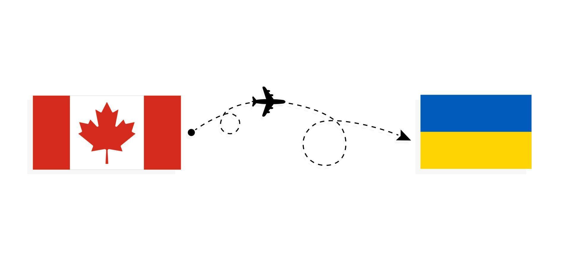 vlucht en reis van Canada naar Oekraïne per reisconcept voor passagiersvliegtuigen vector