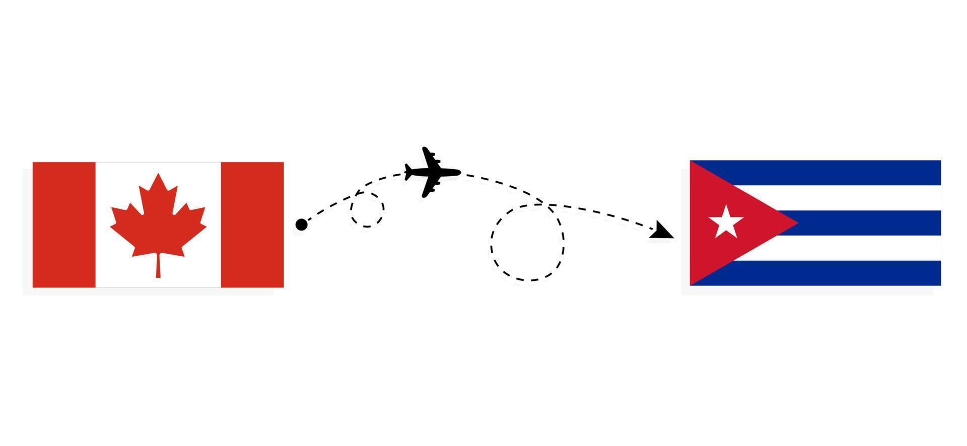 vlucht en reis van Canada naar Cuba per reisconcept voor passagiersvliegtuigen vector