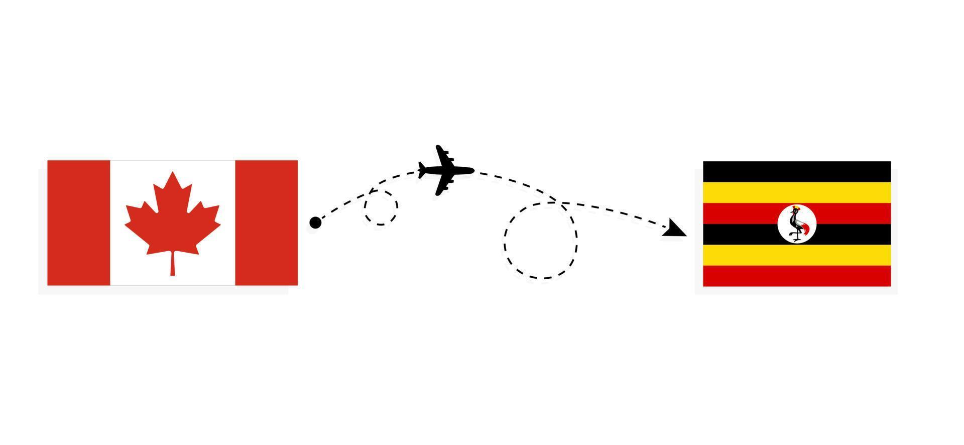 vlucht en reis van Canada naar Oeganda per reisconcept voor passagiersvliegtuigen vector