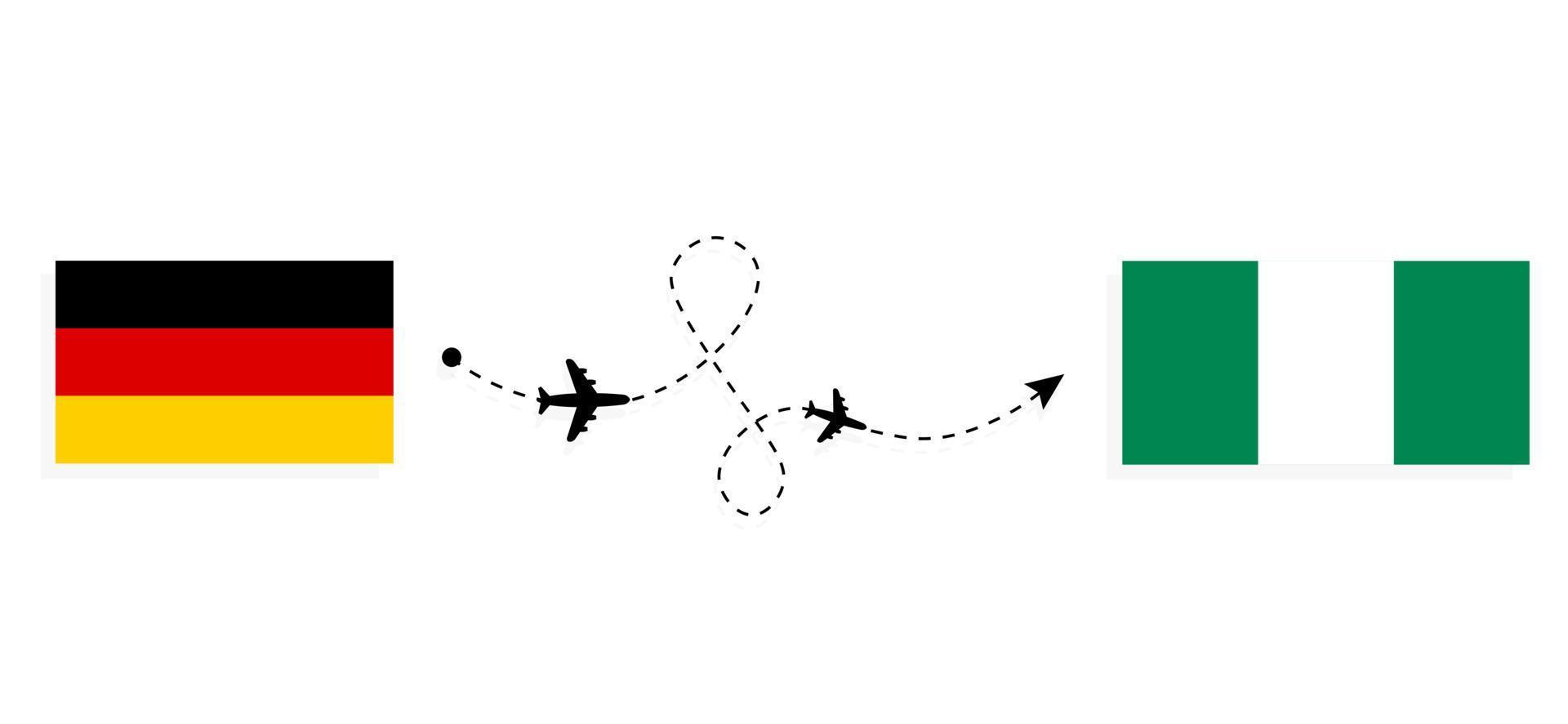 vlucht en reis van duitsland naar nigeria per passagiersvliegtuig reisconcept vector