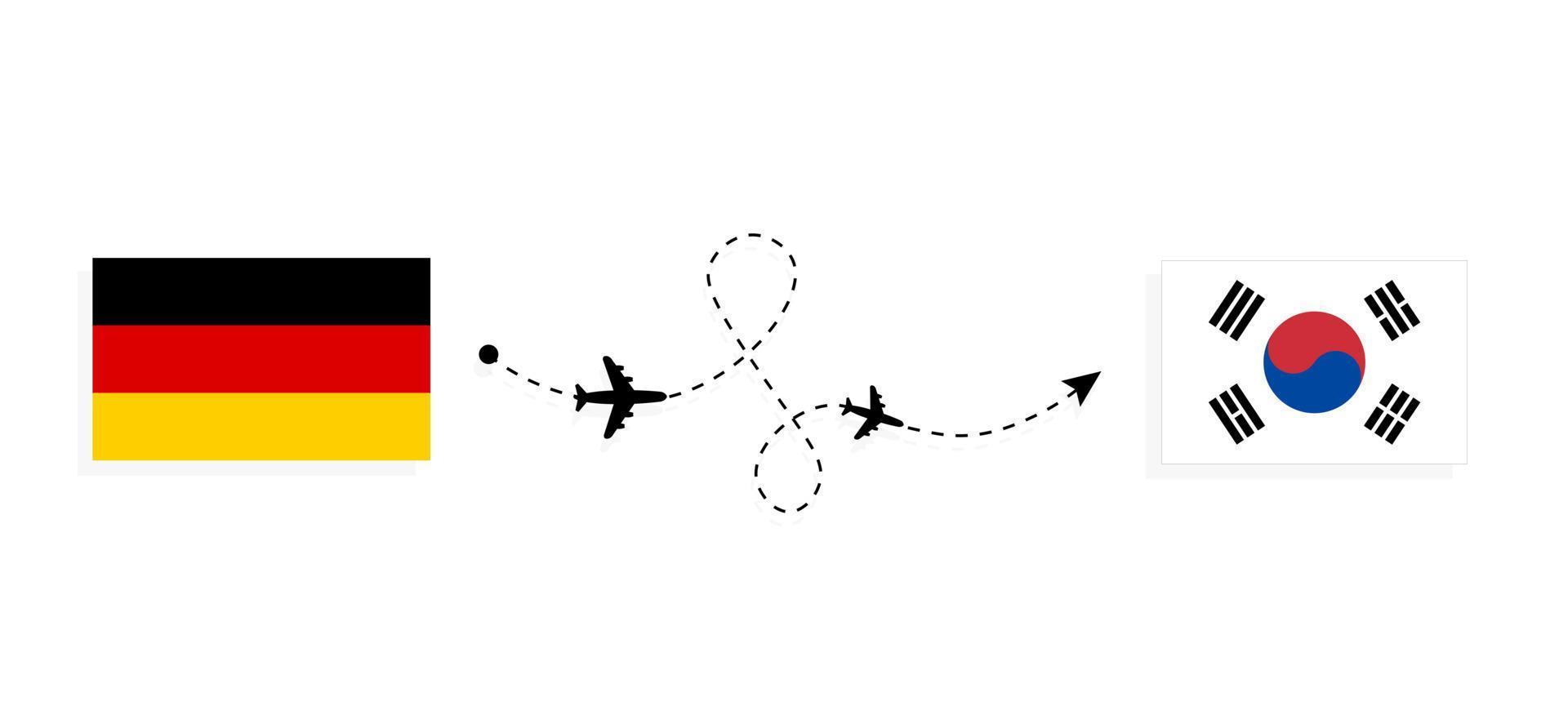 vlucht en reis van duitsland naar zuid-korea per passagiersvliegtuig reisconcept vector