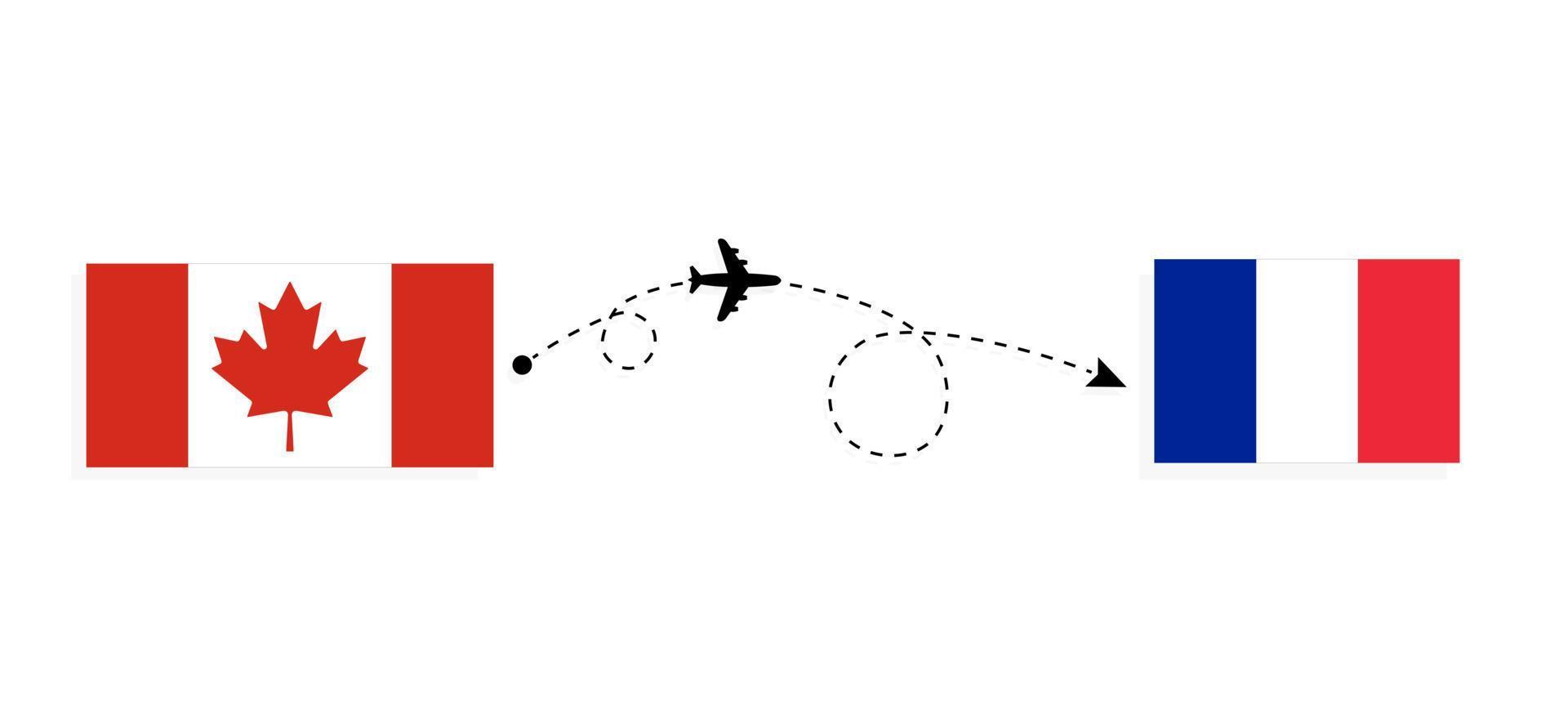 vlucht en reis van Canada naar Frankrijk per reisconcept voor passagiersvliegtuigen vector