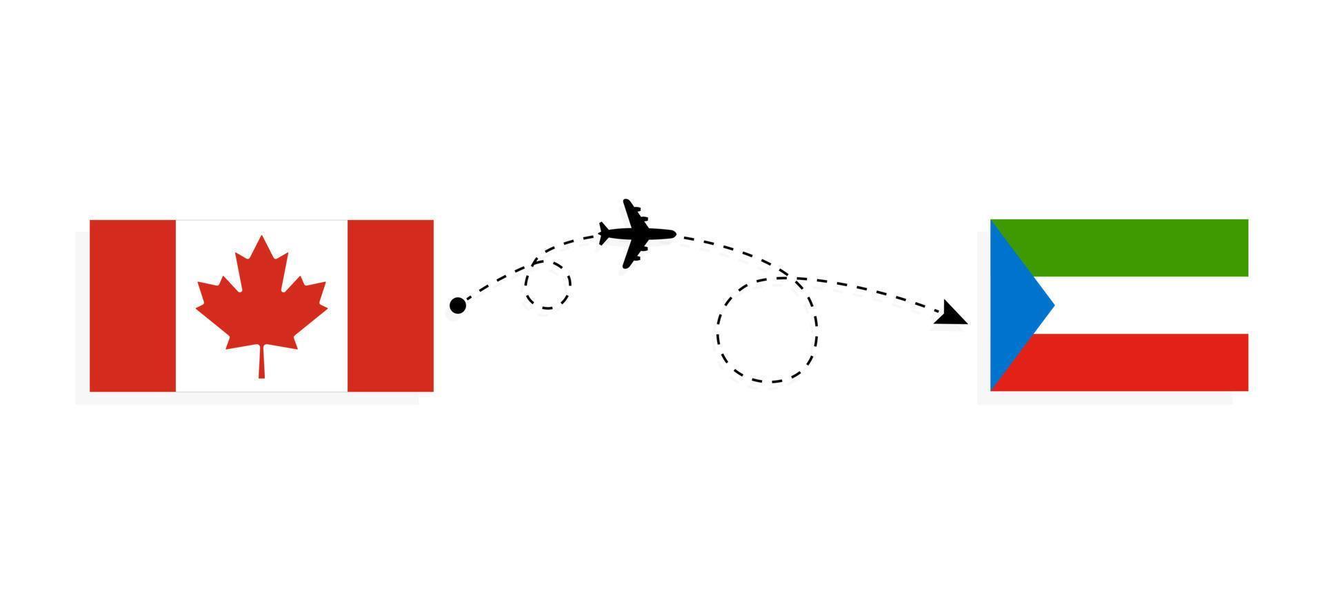 vlucht en reis van Canada naar Equatoriaal-Guinea per reisconcept voor passagiersvliegtuigen vector