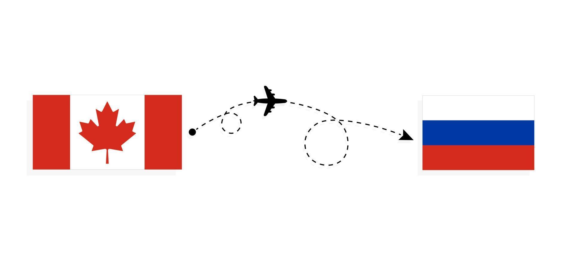 vlucht en reis van Canada naar Rusland per reisconcept voor passagiersvliegtuigen vector