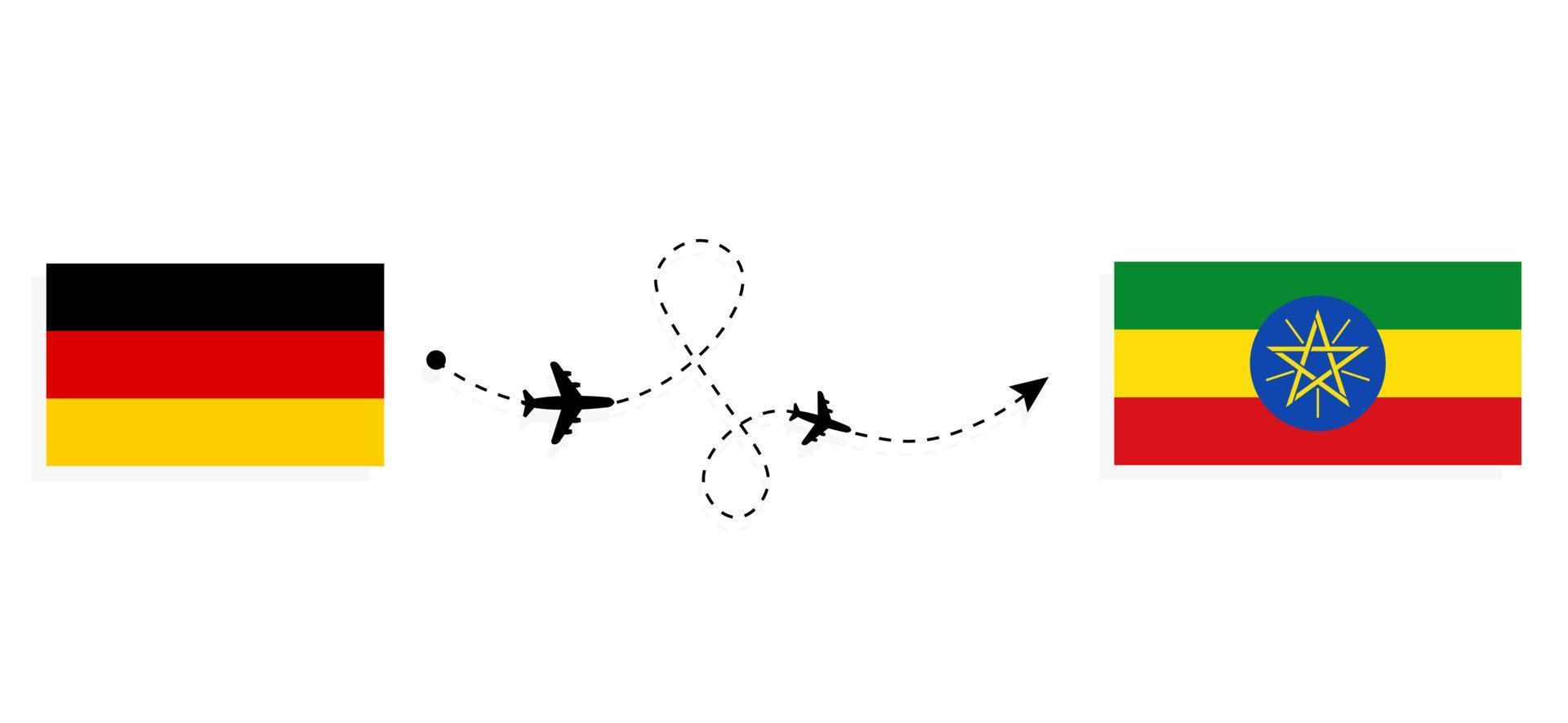 vlucht en reis van duitsland naar ethiopië per passagiersvliegtuig reisconcept vector