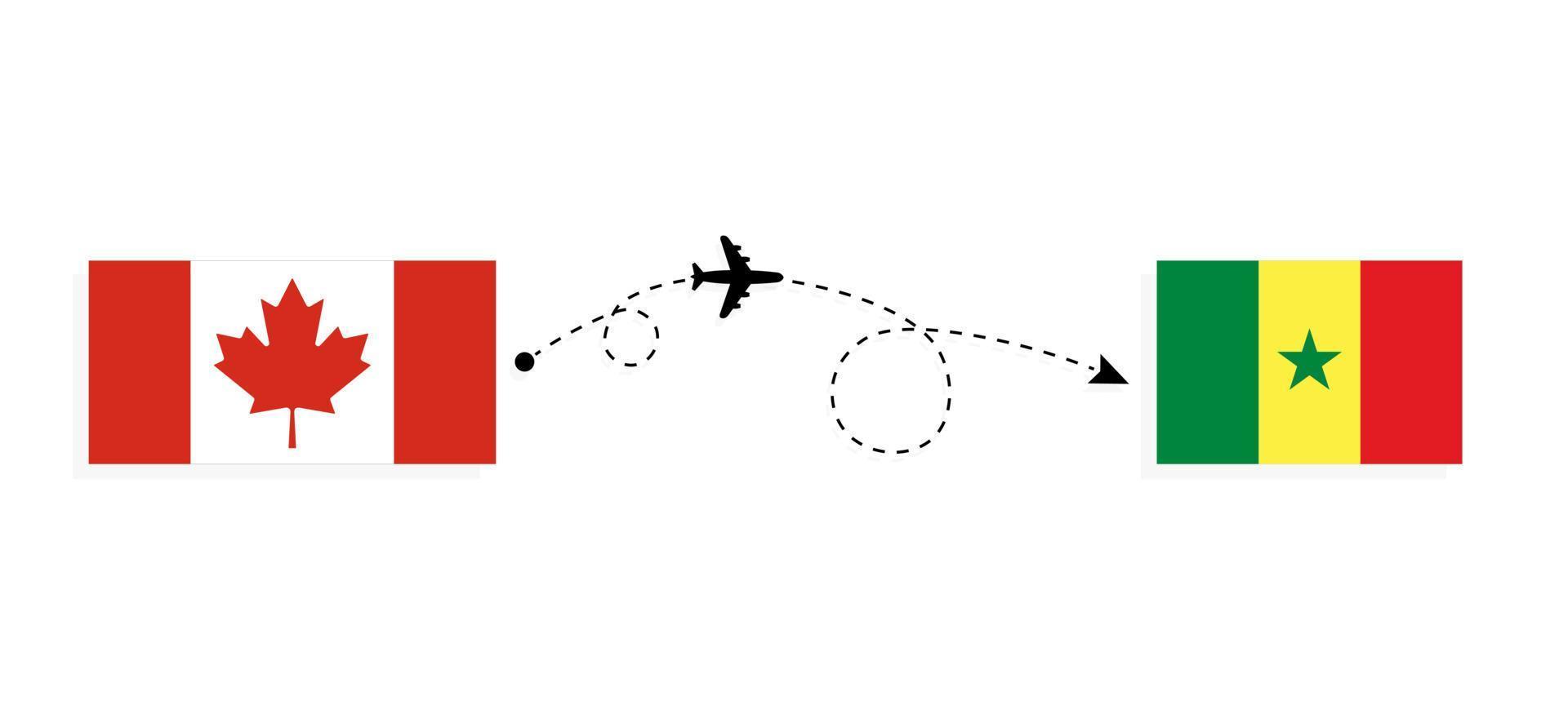 vlucht en reis van Canada naar Senegal per reisconcept voor passagiersvliegtuigen vector