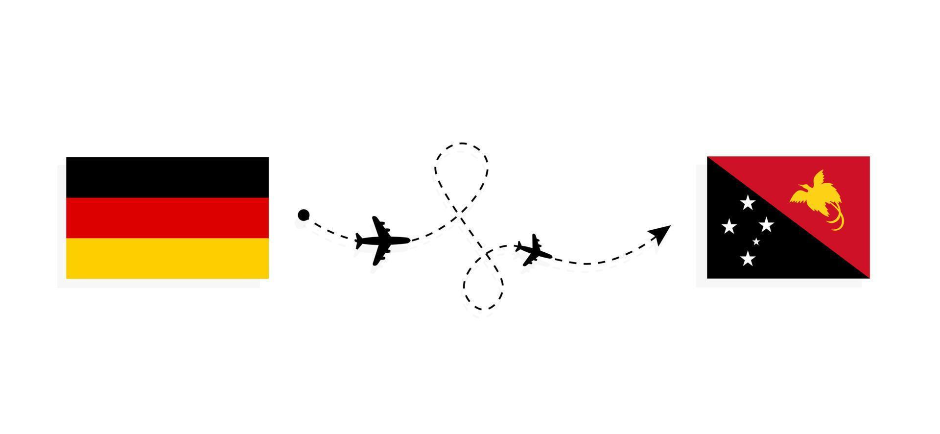 vlucht en reis van Duitsland naar Papoea-Nieuw-Guinea per reisconcept voor passagiersvliegtuigen vector