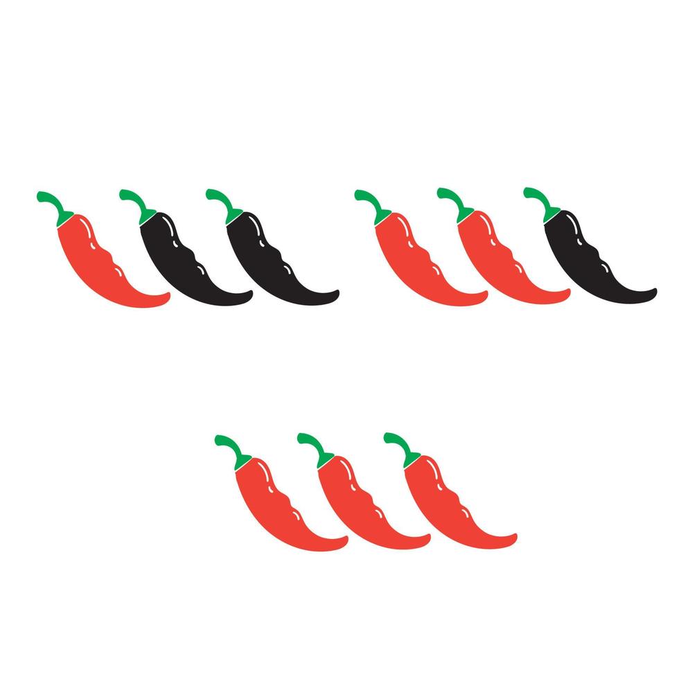 handgetekende pittige chili peper niveaulabels. vector pittig eten milde en extra hete saus, chili peper rode omtrek pictogrammen. doodle stijl vector