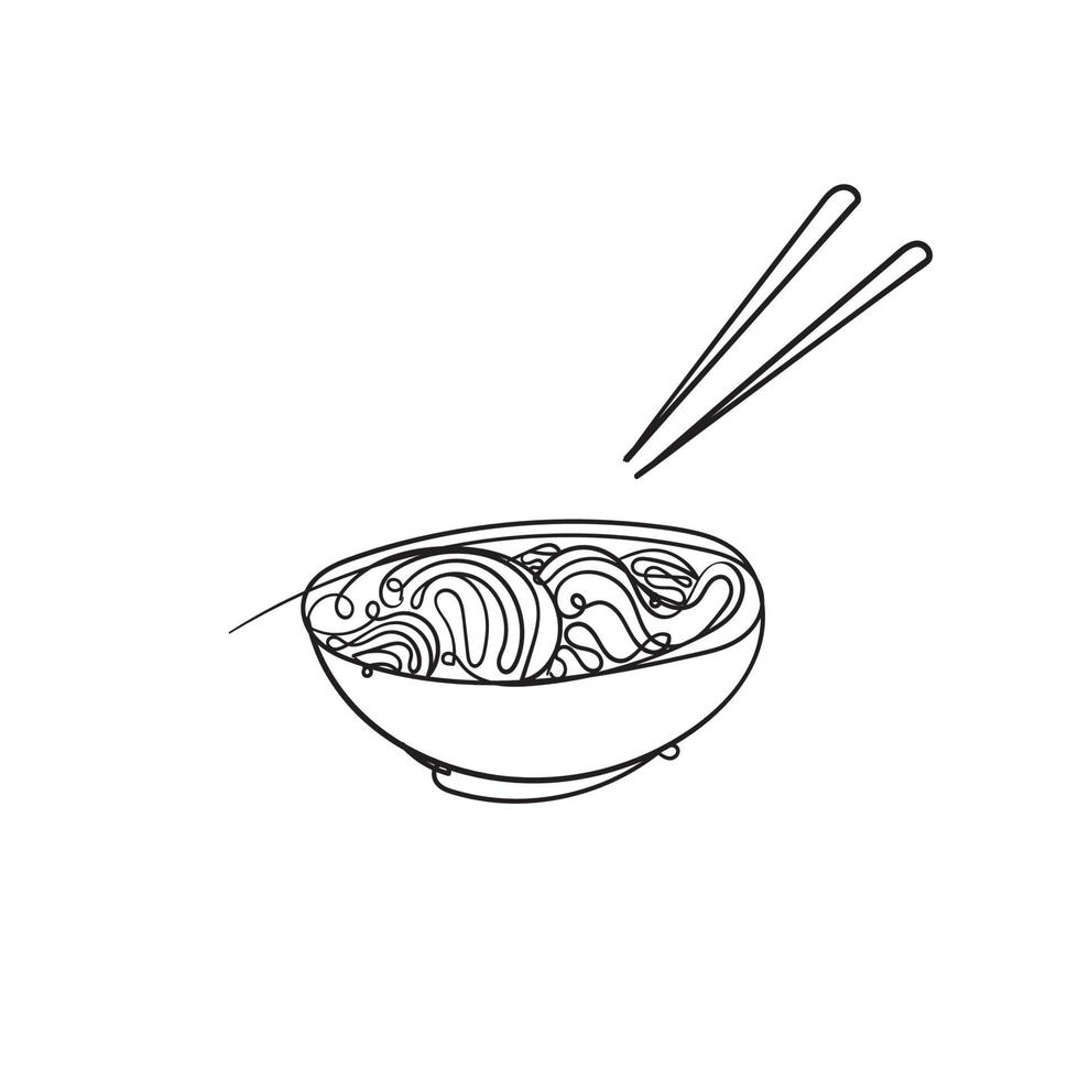 hand getrokken doodle Aziatisch eten noodle illustratie met doorlopende lijn kunststijl vector
