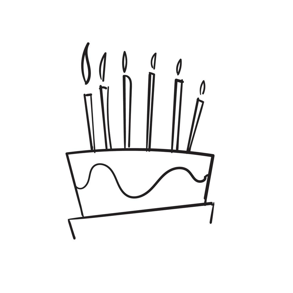 hand getrokken doodle cake met kaars illustratie vector cartoon