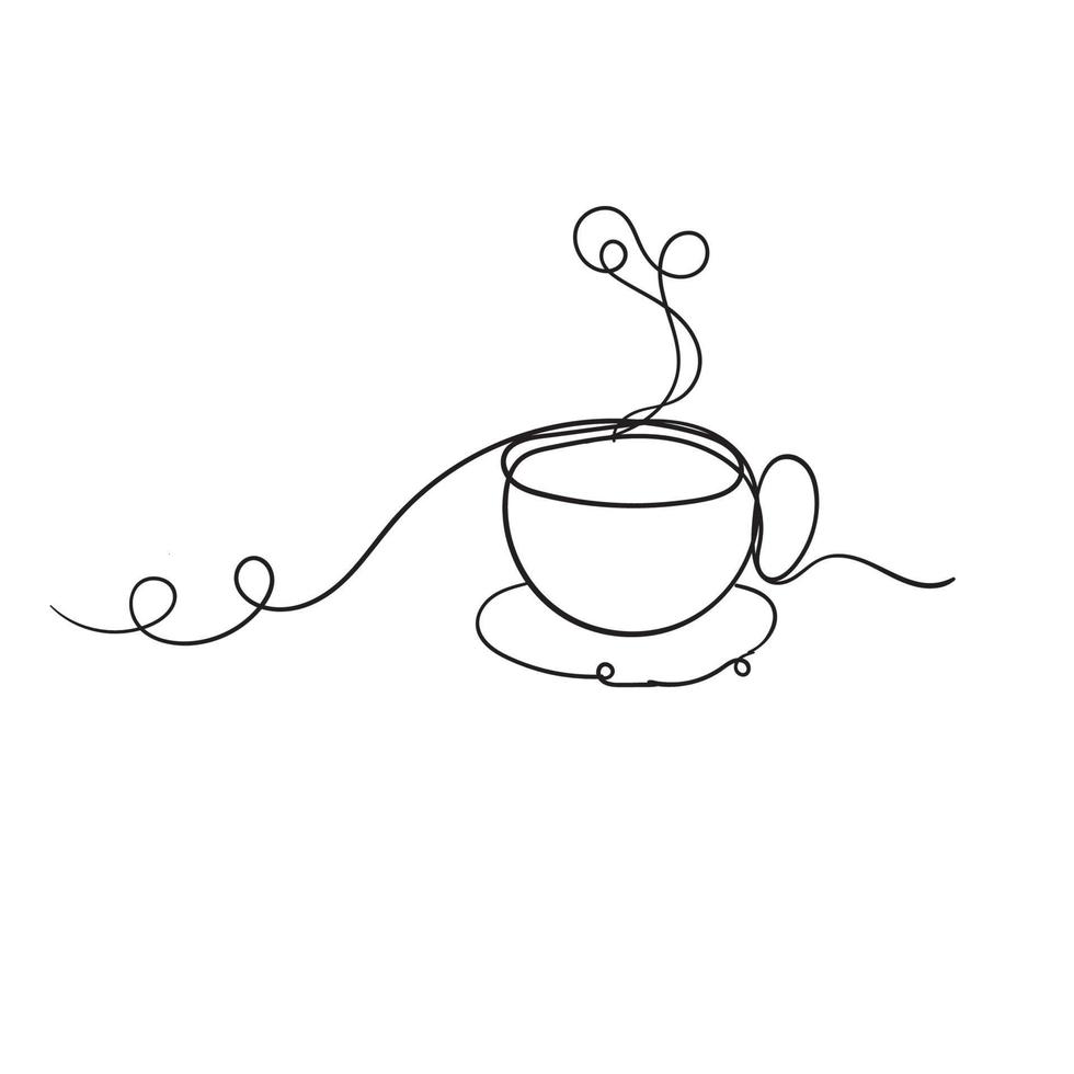 doodle kopje koffie illustratie met doorlopende lijn kunststijl vector geïsoleerd