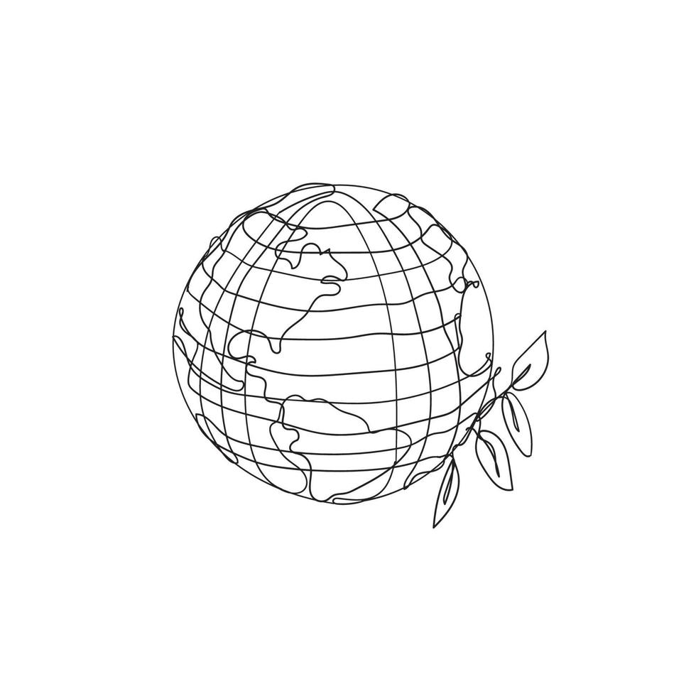 continue lijntekening wereldbol met plant pictogram illustratie vector geïsoleerd