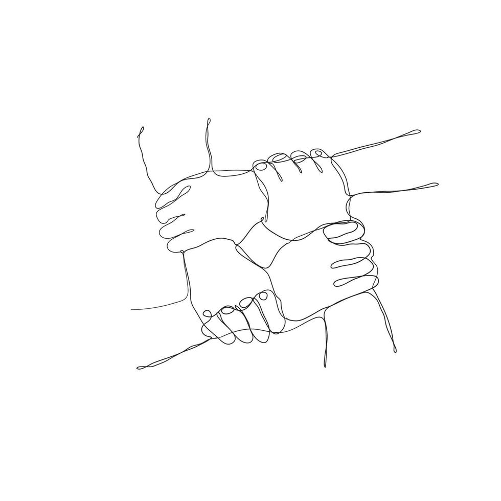 hand getrokken doodle hand die elkaar hand symbool voor teamwork en vriendschap illustratie in continue lijntekening vector