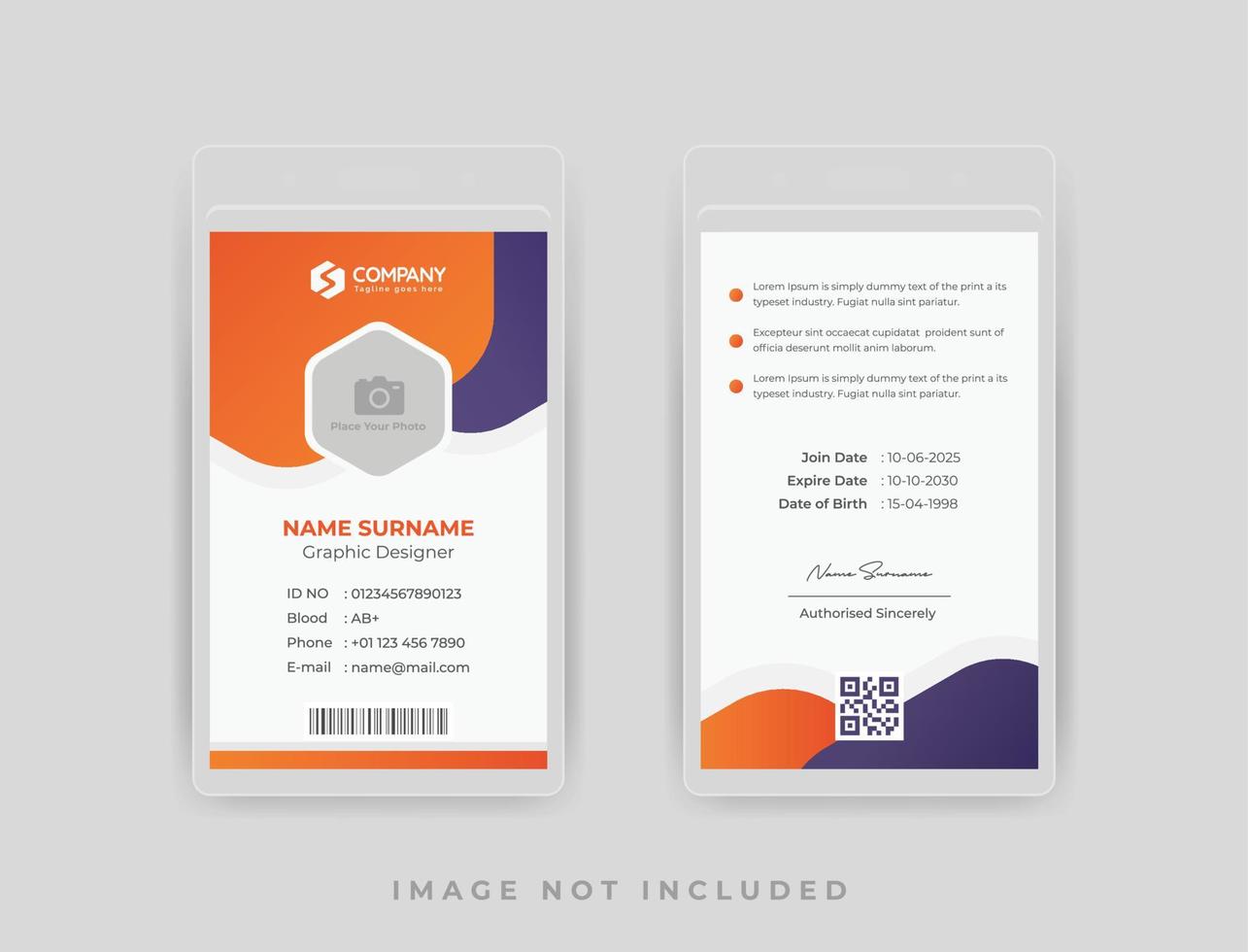 professionele kantoor identiteitskaart ontwerpsjabloon met oranje kleur vector