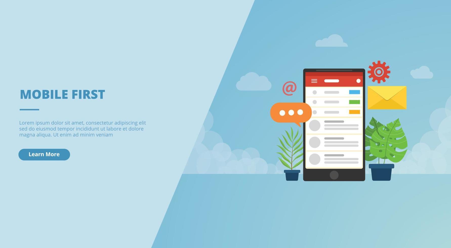 mobiel eerst concept voor website landing homepage sjabloon banner of diapresentatie vector
