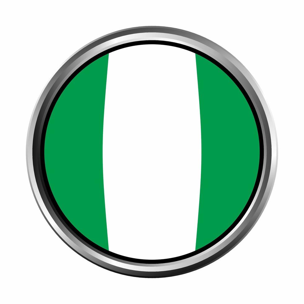 nigeria vlag met zilveren cirkel chromen frame schuine kant vector