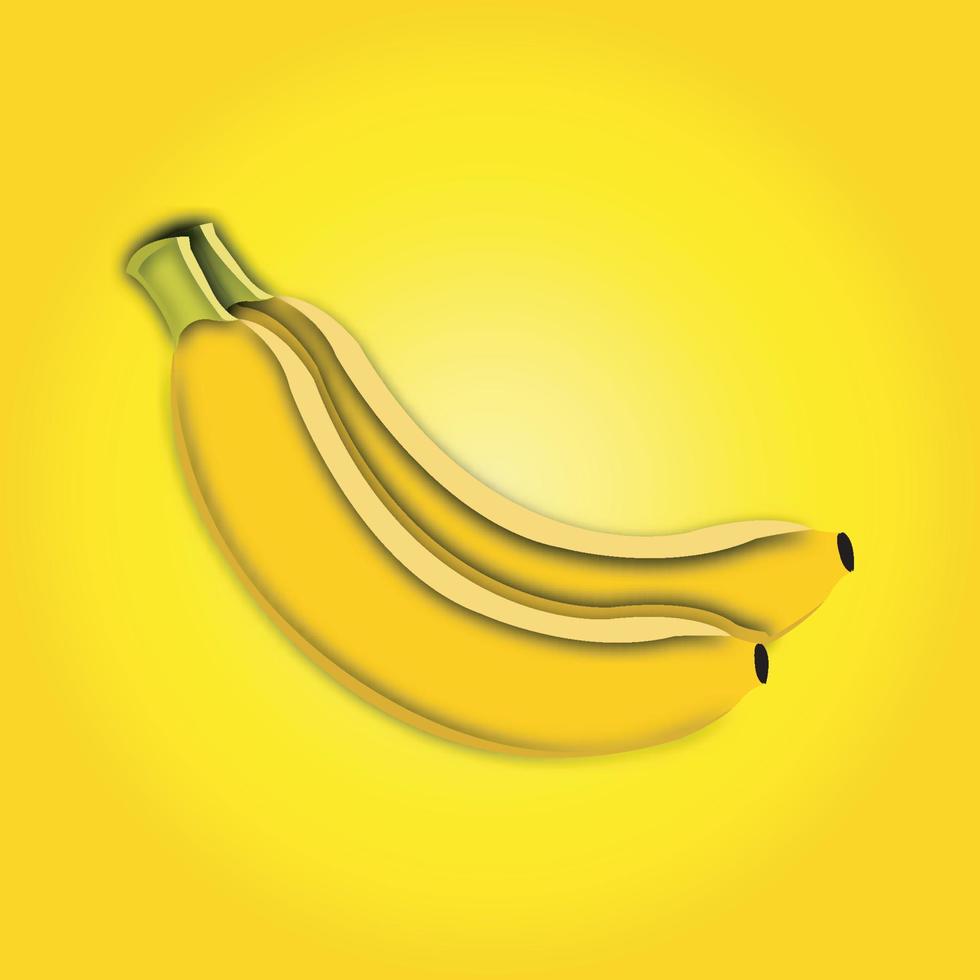 Cartoon banaan in moderne geometrische 3D-papier gesneden stijl geïsoleerd op kleurrijke achtergrond, minimalistische concept abstracte ontwerp illustratie vector