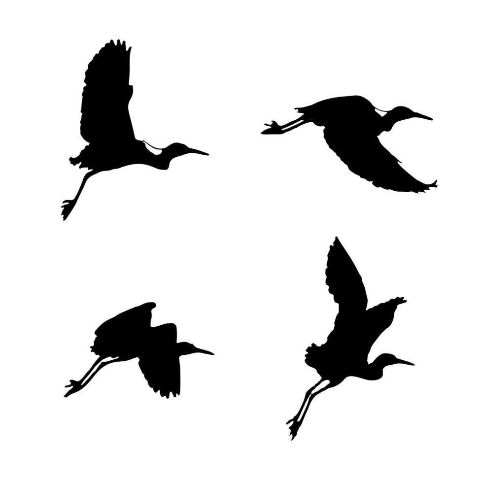 set van zwarte silhouetten van ooievaar vector