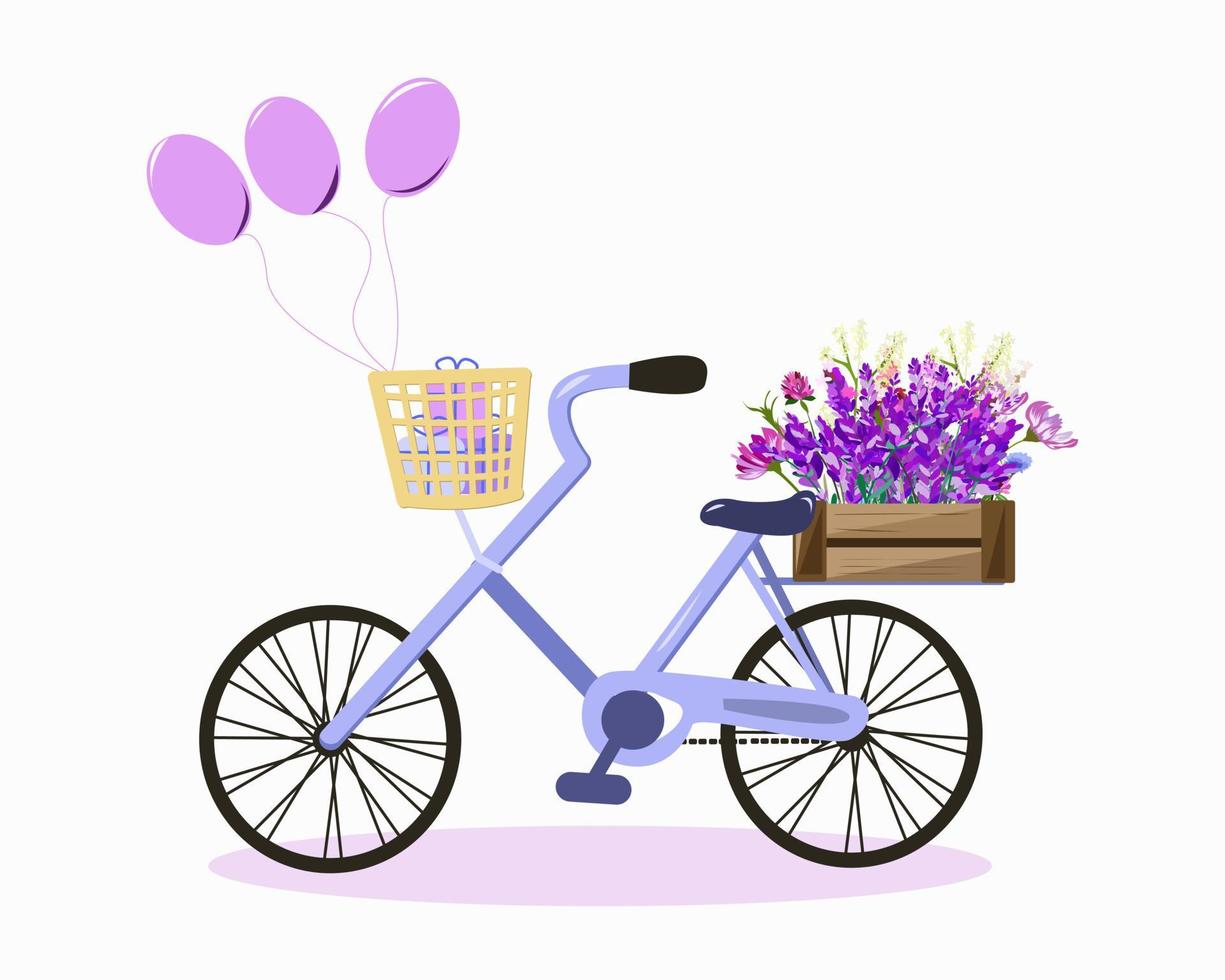 fiets met bloemen, cadeautjes en ballonnen vector