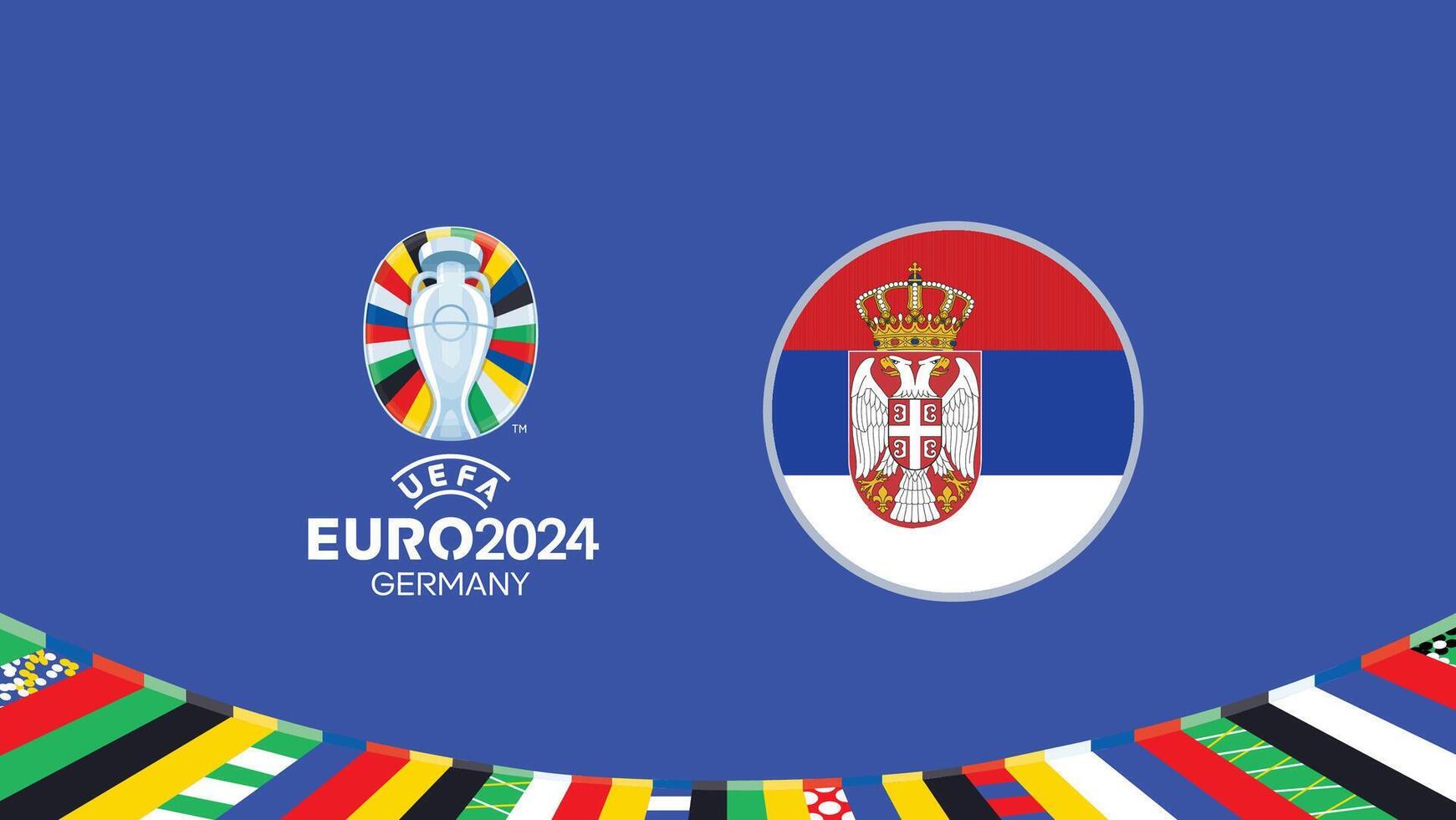 euro 2024 Duitsland Servië vlag teams ontwerp met officieel symbool logo abstract landen Europese Amerikaans voetbal illustratie vector