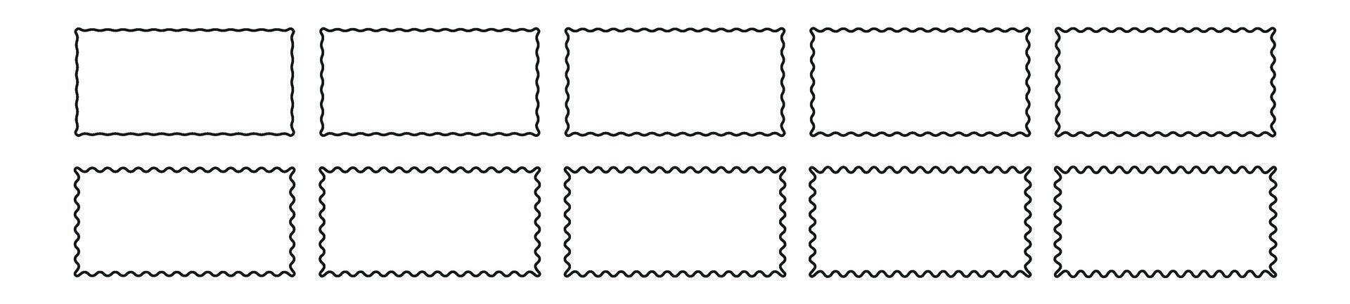 rechthoek en plein golvend lijsten, geschulpte randen, zigzag grenzen. vlak illustratie geïsoleerd Aan wit achtergrond. vector