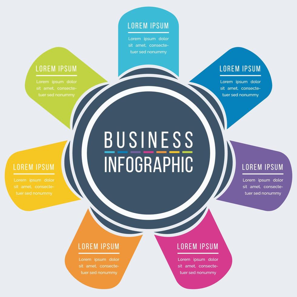 infographic ontwerp kleurrijk 7 stappen, voorwerpen, elementen of opties informatie cirkel ontwerp sjabloon voor bedrijf ontwerp vector