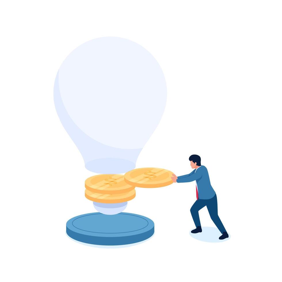 mensen insert munten in idee lamp staat, metafoor van idee innovatie vector