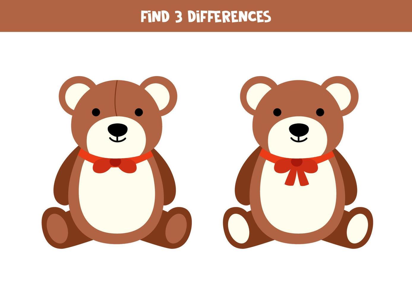 vind 3 verschillen tussen twee schattig tekenfilm bruin teddy beren. vector