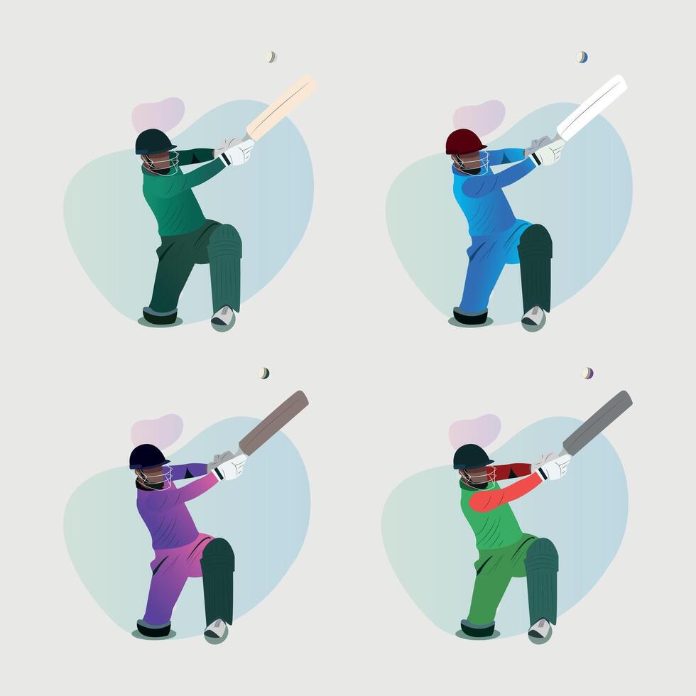 reeks van een batsman spelen krekel Aan de veld- illustratie vector