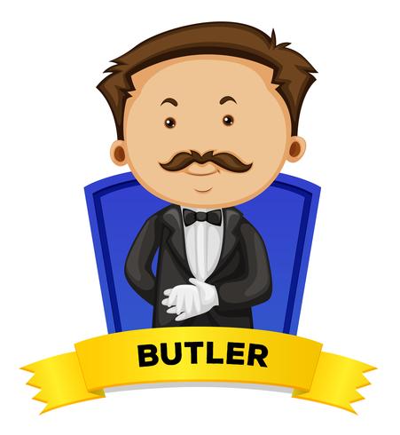 Labelontwerp met mannelijke butler vector