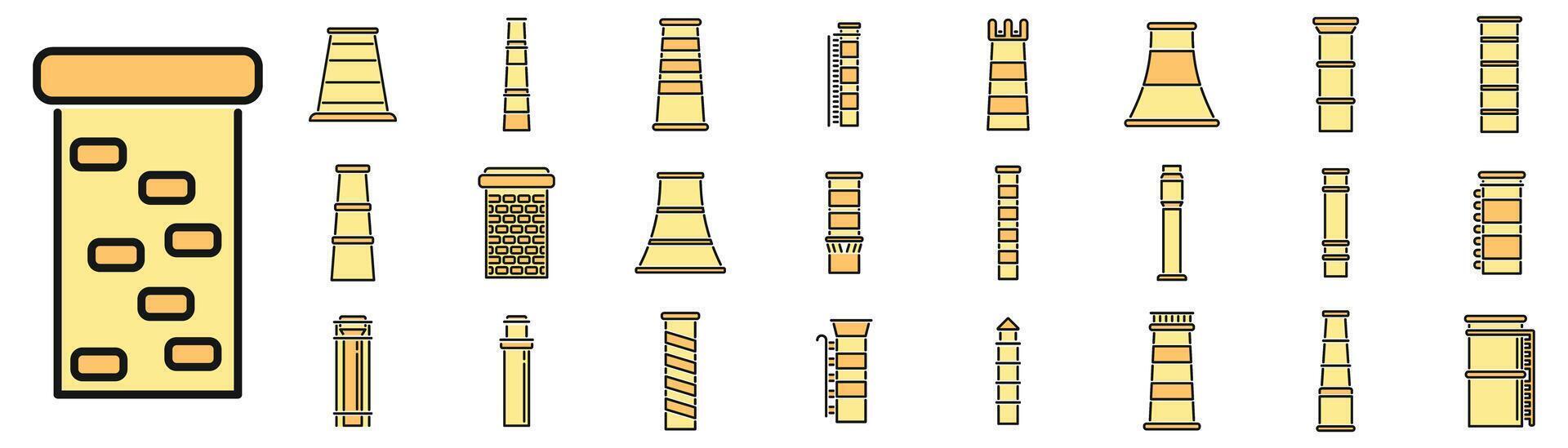 schoorsteen pictogrammen reeks kleur lijn vector