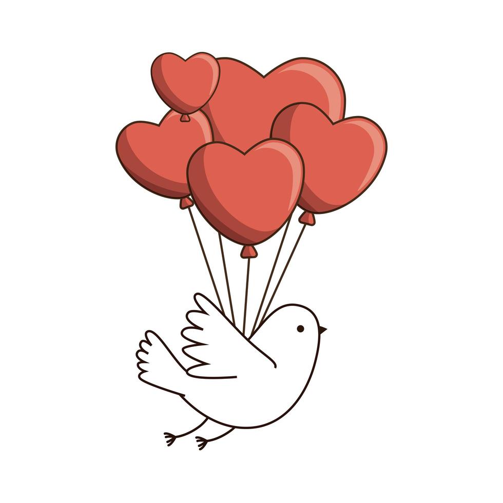 schattige duif met ballonnen helium in vorm hart vector