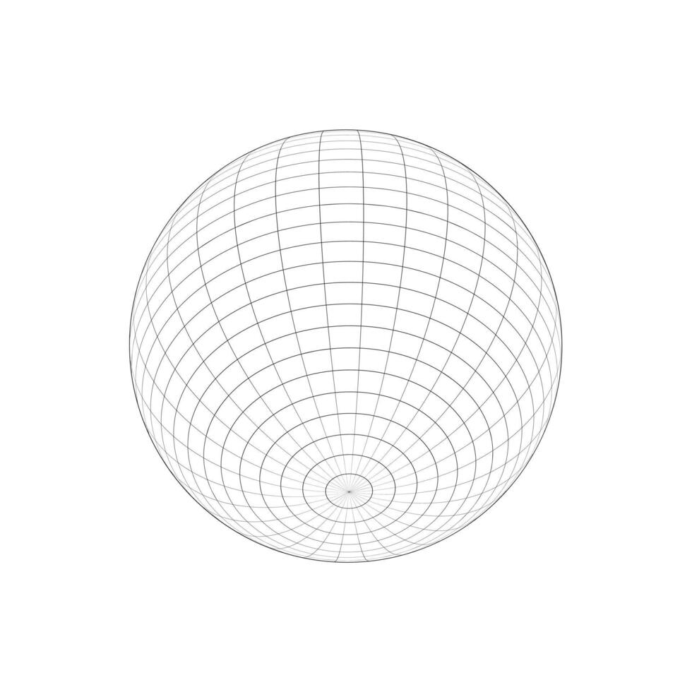 3d gebied wireframe icoon. bol figuur, bolvormig vorm geven aan, rooster bal geïsoleerd Aan wit achtergrond. aarde wereldbol model- met Lengtegraad en breedtegraad, parallel en meridiaan lijnen. vector