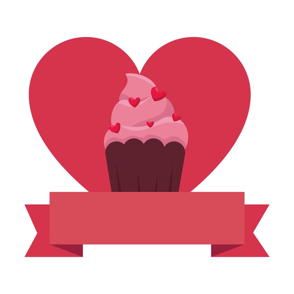 heerlijke cupcake met hart en lint vector
