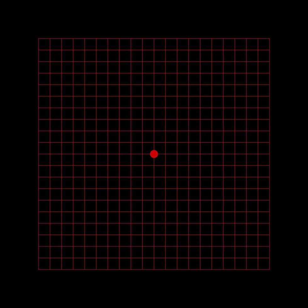 amsler rooster met rood pleinen Aan zwart achtergrond. sjabloon van grafisch test naar toezicht houden zichtbaar veld- en detecteren visie gebreken. oogheelkundig diagnostisch hulpmiddel. vector