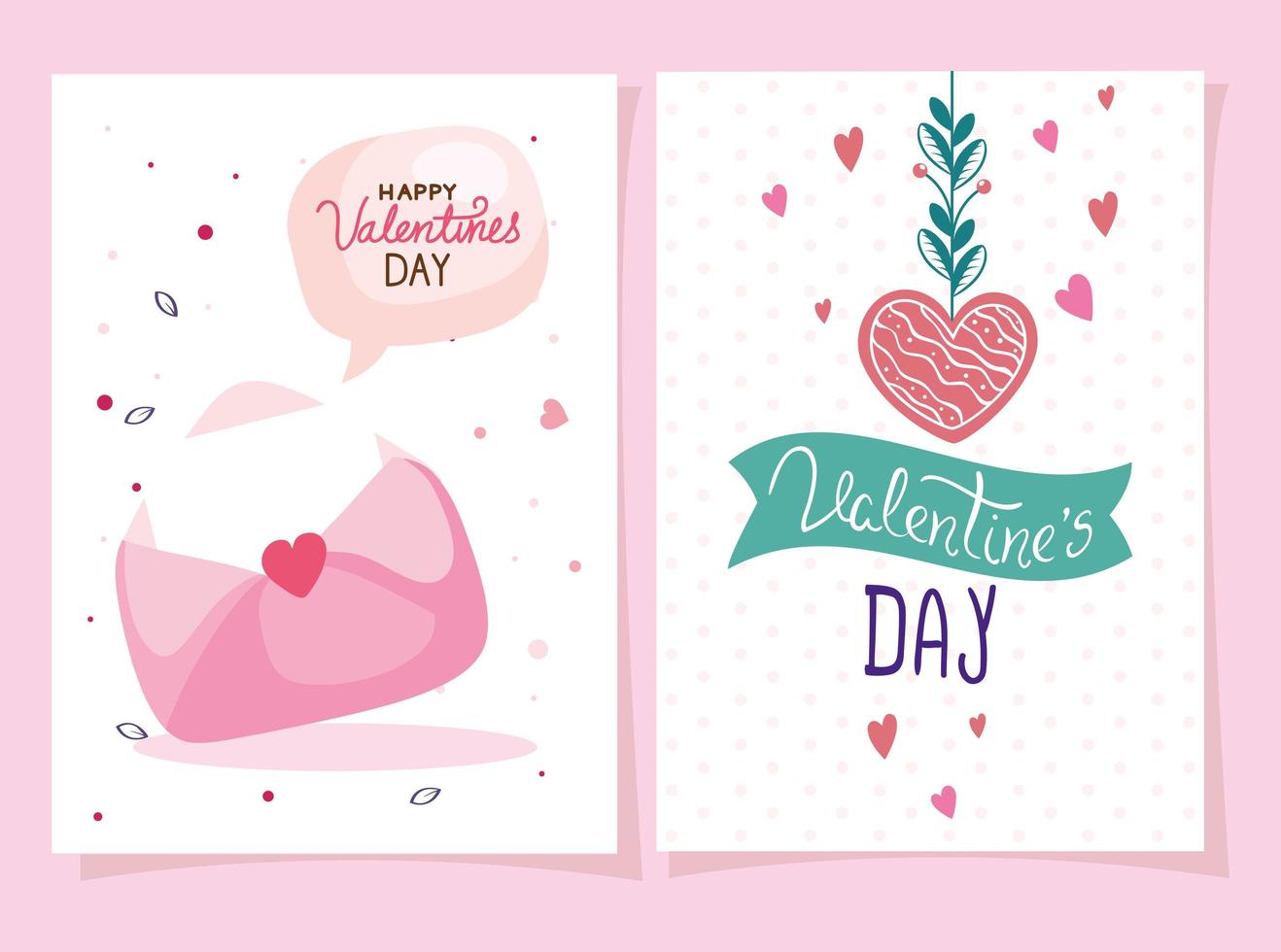 set kaarten van gelukkige valentijnsdag met decoratie vector