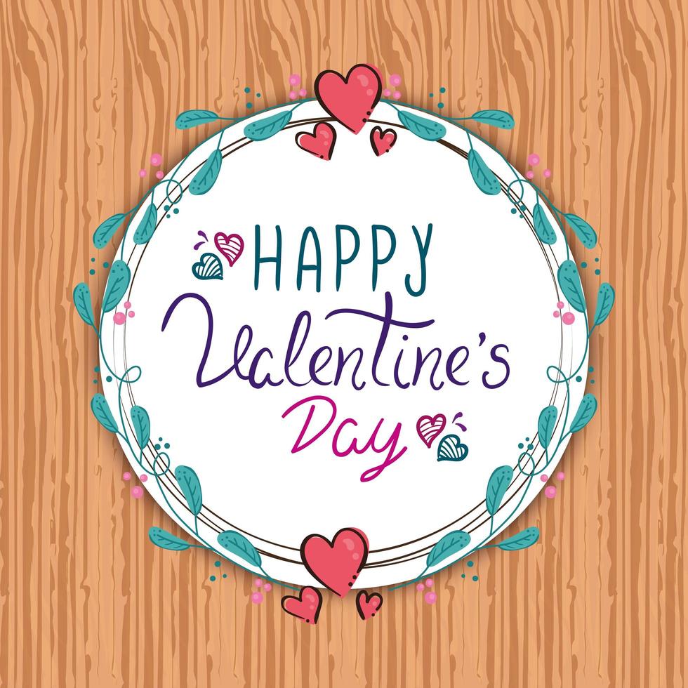 happy Valentijnsdag kaart met frame circulaire in houten achtergrond vector