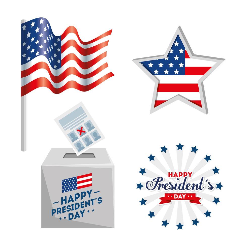 vlag ster stem papier en doos van usa happy presidents day vector design
