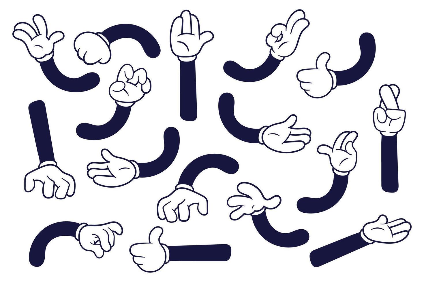 retro grappig handen gebaren in handschoenen voor tekenfilm karakters. ontwerp illustratie in tekening stijl vector