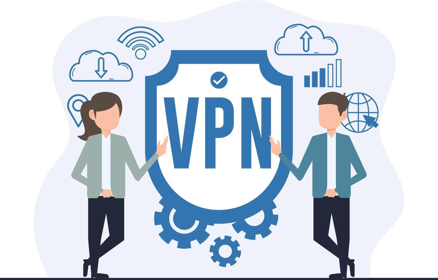 vpn concept illustratie. vlak ontwerp stijl modern virtueel privaat netwerk concept illustratie vector