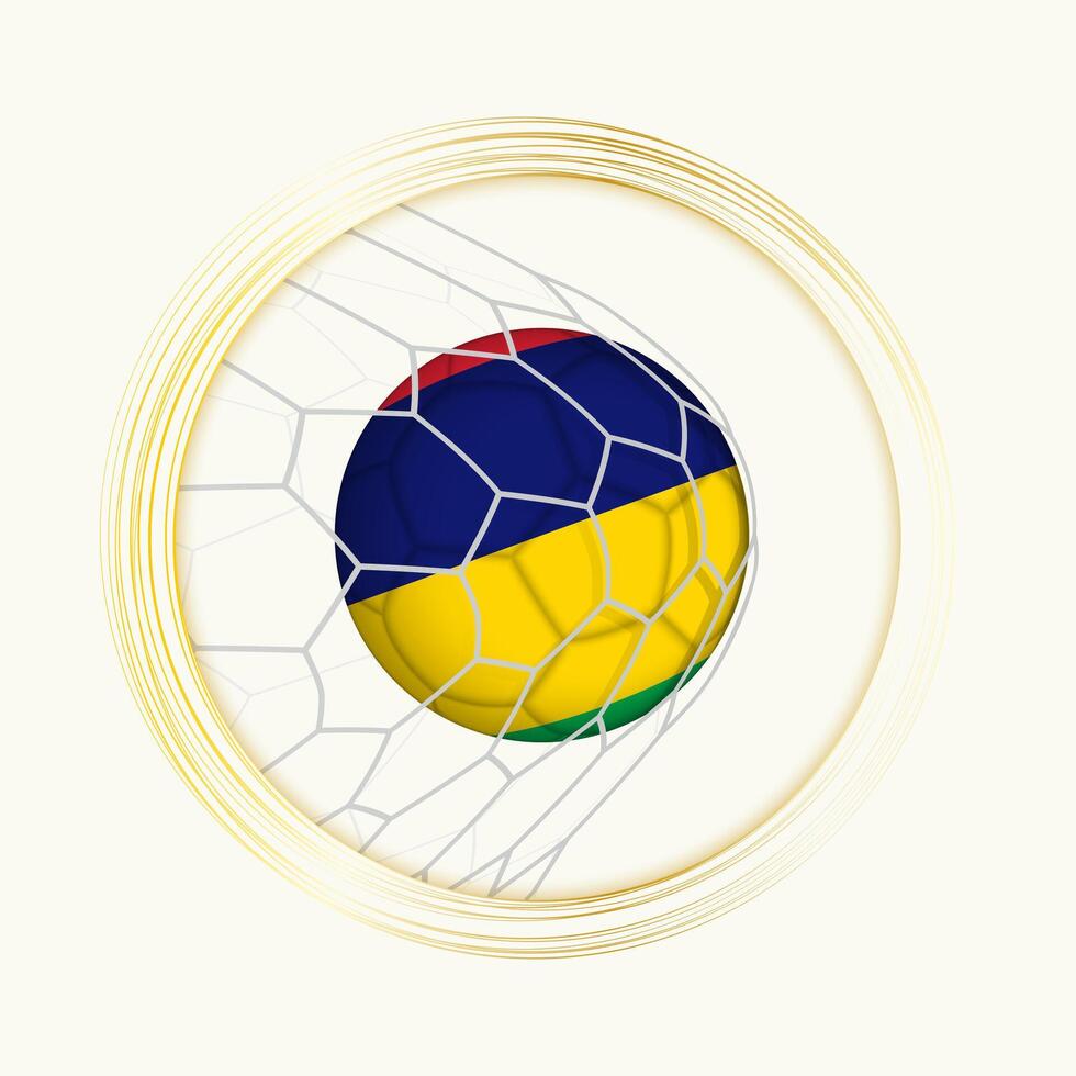 Mauritius scoren doel, abstract Amerikaans voetbal symbool met illustratie van Mauritius bal in voetbal netto. vector