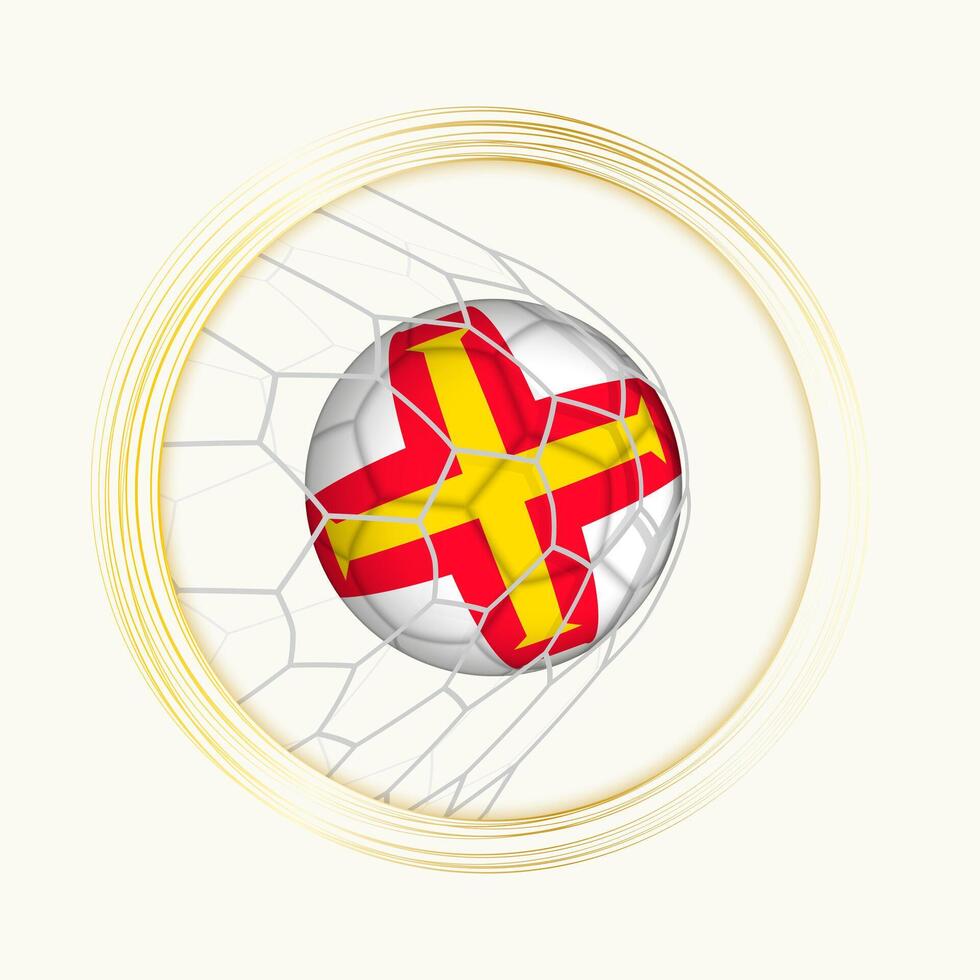 Guernsey scoren doel, abstract Amerikaans voetbal symbool met illustratie van Guernsey bal in voetbal netto. vector