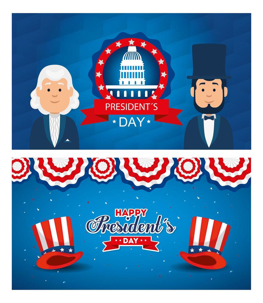 mannen avatars tekenfilms van usa happy presidents day vector design