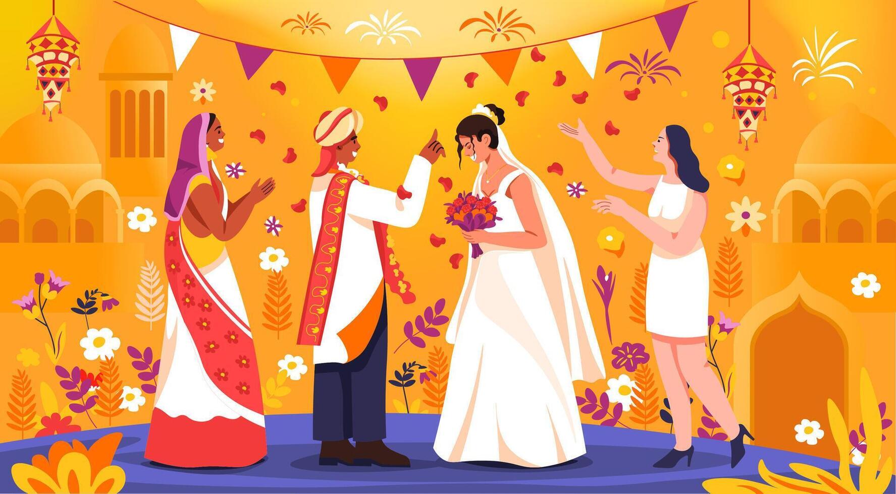 multicultureel bruiloft viering illustratie vector
