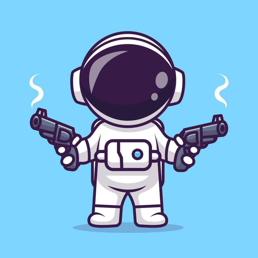 schattig astronaut het schieten met geweer pistool tekenfilm vector