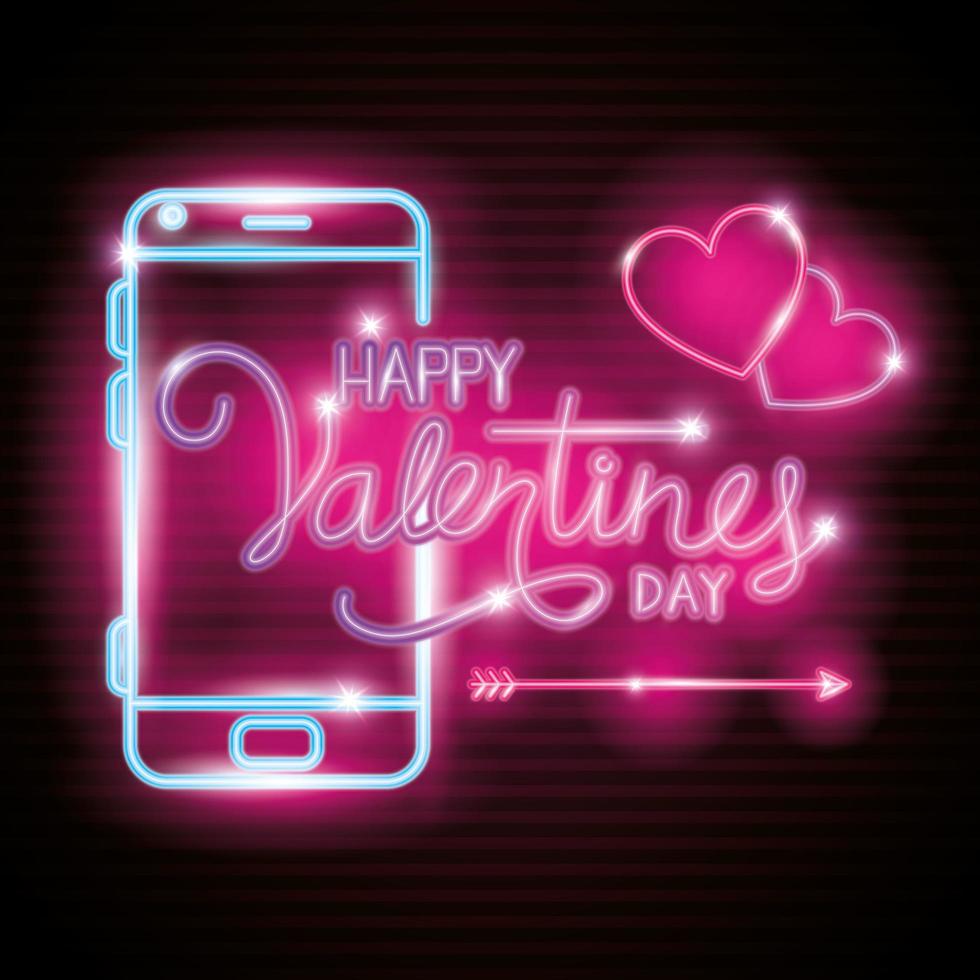 happy Valentijnsdag label in neonlicht, pictogrammen Valentijnsdag vector