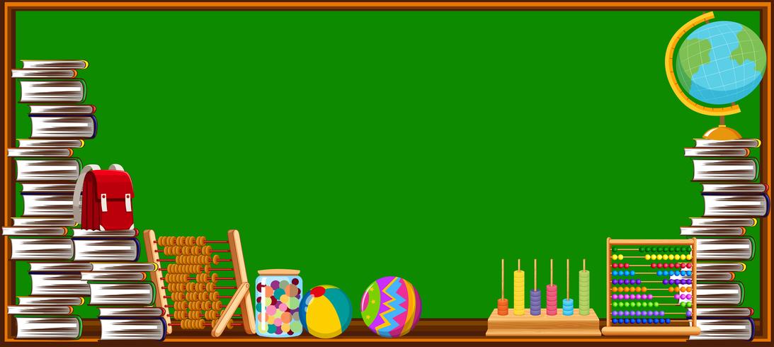 Blackboard en verschillende schoolobjecten vector